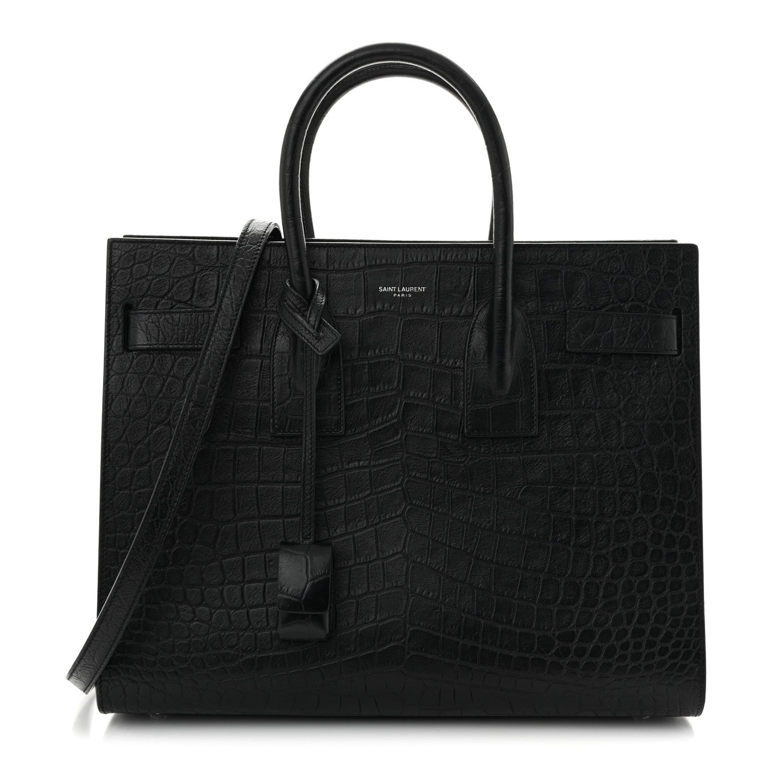 Saint Laurent Calfskin Crocodile Embossed Small Sac de Jour  Black 1 of 10