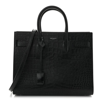 Saint Laurent Calfskin Crocodile Embossed Small Sac de Jour  Black 1 of 10