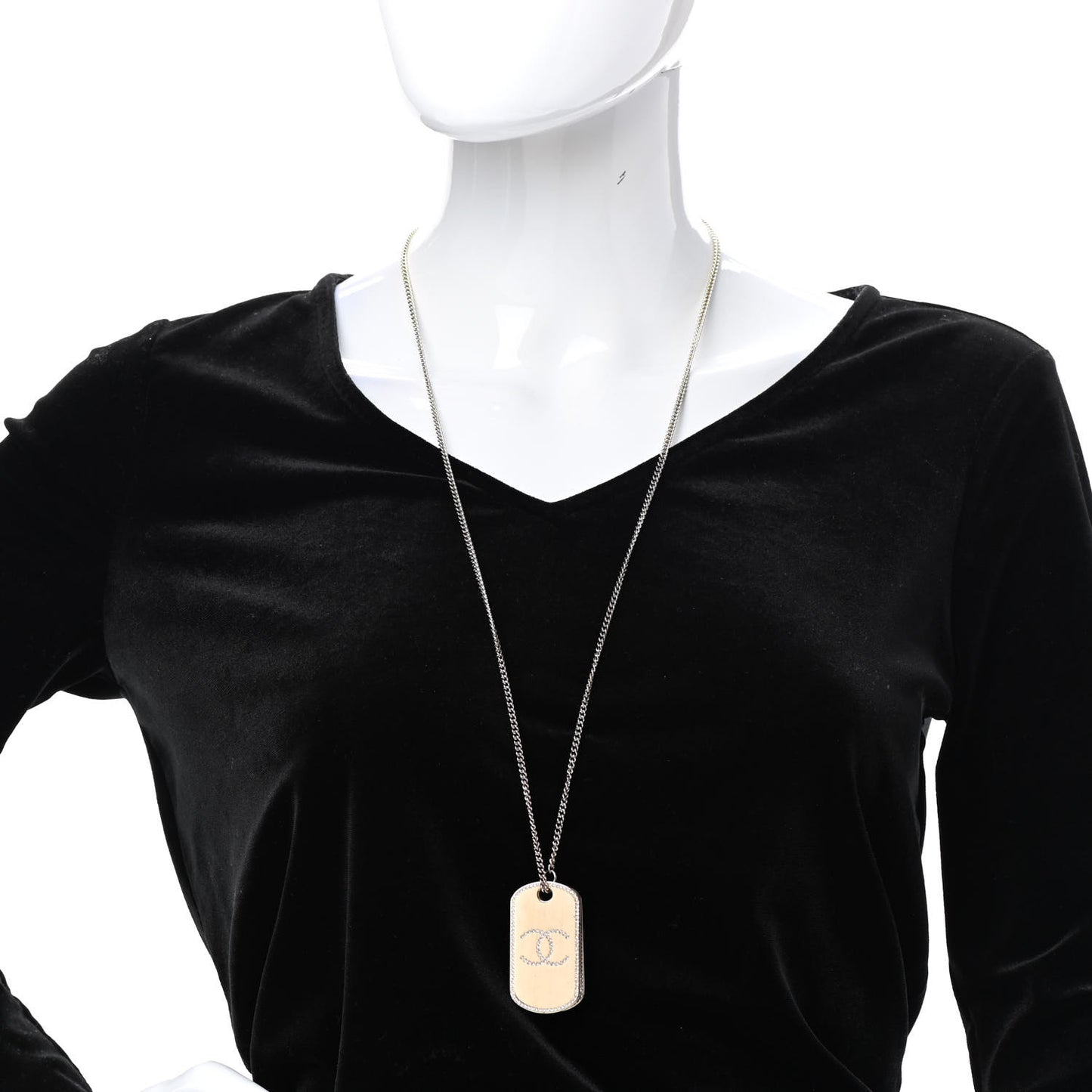 Metal Crystal Dog Tag Charm Necklace Gold