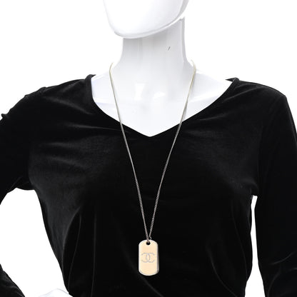 Chanel Metal Crystal Dog Tag Charm Necklace Gold 2 of 7