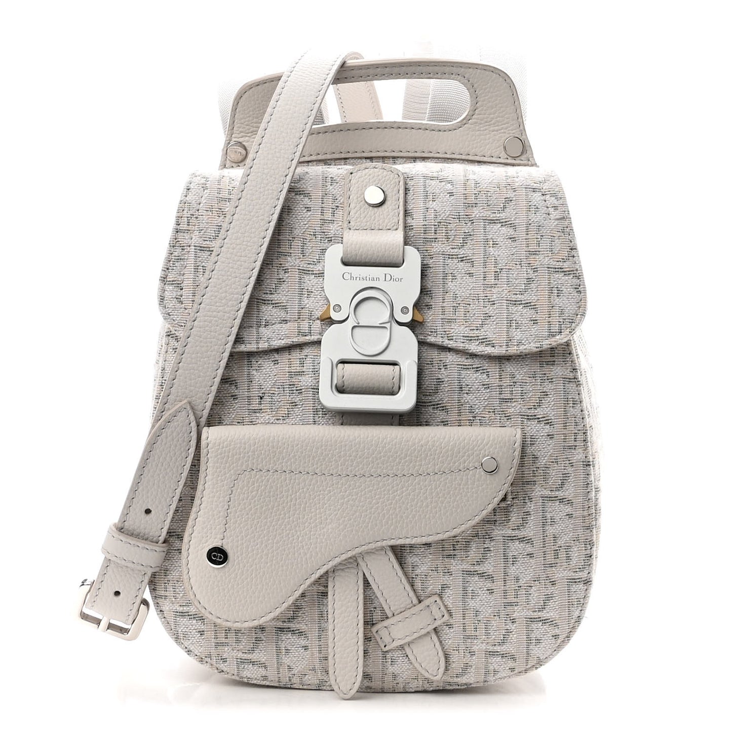 HOMME Oblique Jacquard Calfskin Mini Saddle Backpack Beige