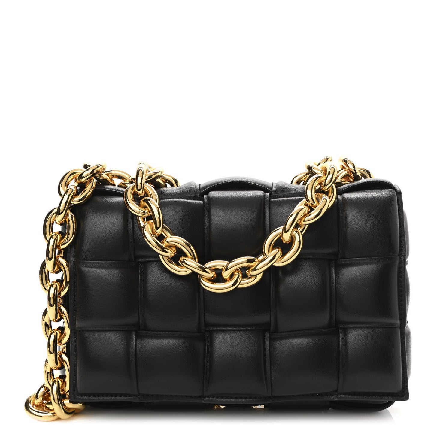 Lambskin Maxi Intreccio Padded Chain Cassette Crossbody Bag Black