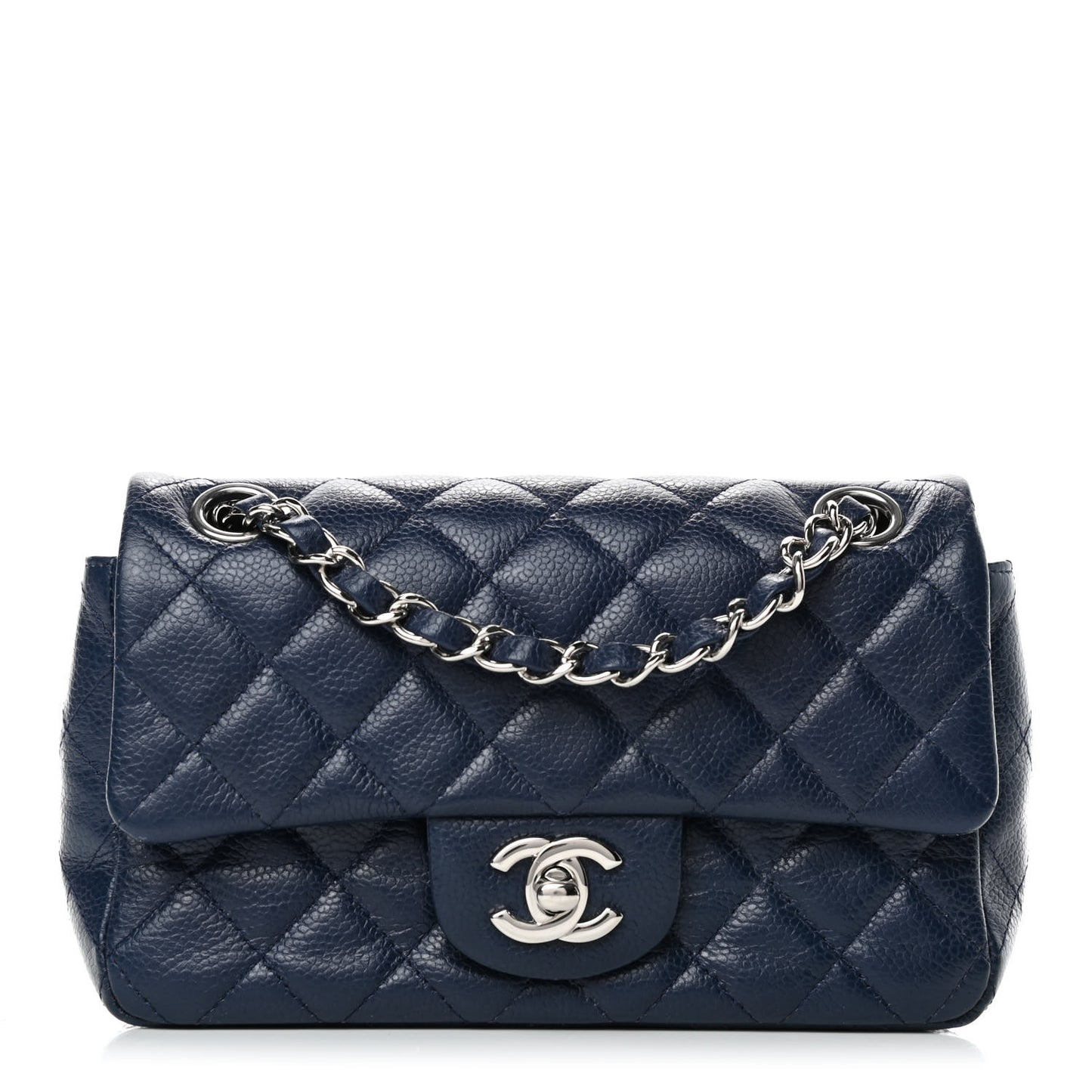 Caviar Quilted Mini Rectangular Flap Navy