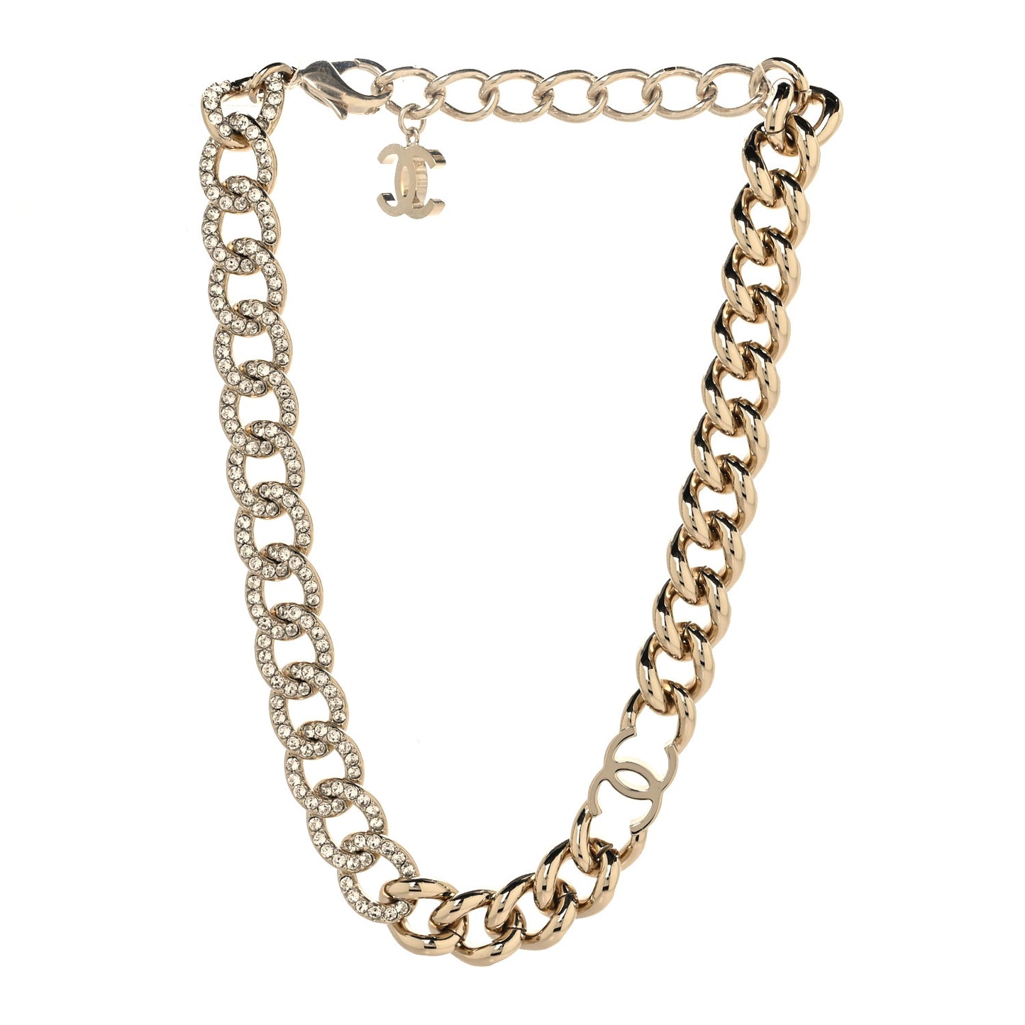Crystal CC Chain Link Choker Necklace Gold