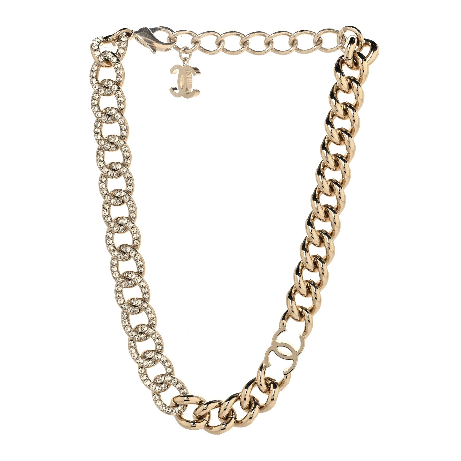 Chanel Crystal CC Chain Link Choker Necklace Gold 3 of 4