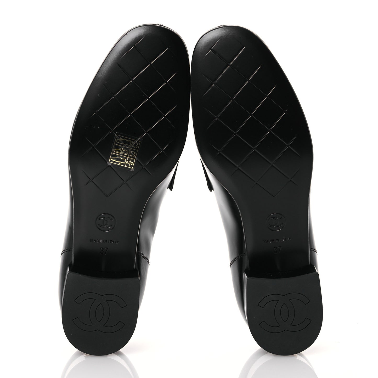 Shiny Calfskin Logo Loafers 37 Black