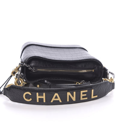 Chanel Calfskin Crocodile Embossed Small Gabrielle Cocodile Hobo Black 11 of 12