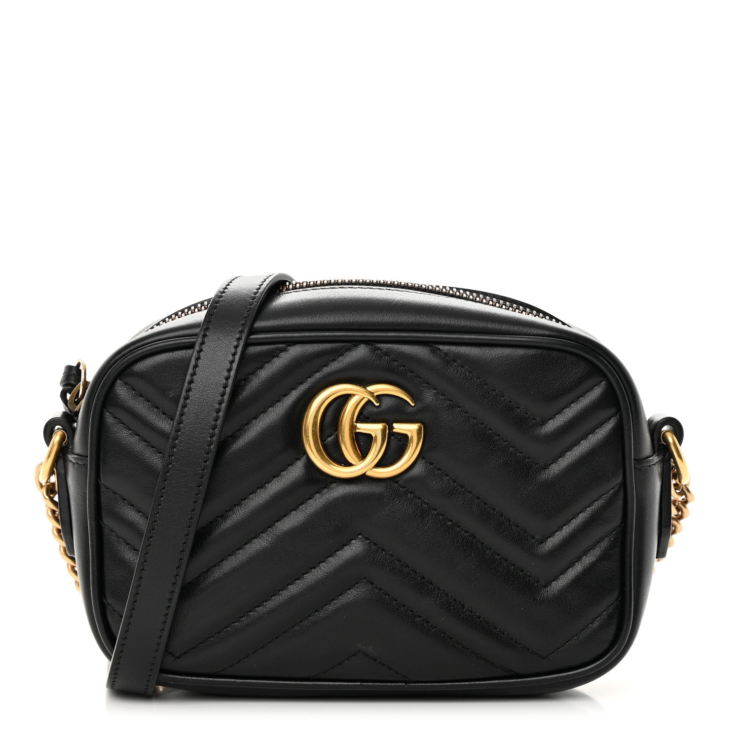 Gucci Calfskin Matelasse Mini GG Marmont Chain Shoulder Bag Black 1 of 11