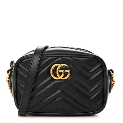 Gucci Calfskin Matelasse Mini GG Marmont Chain Shoulder Bag Black 1 of 11