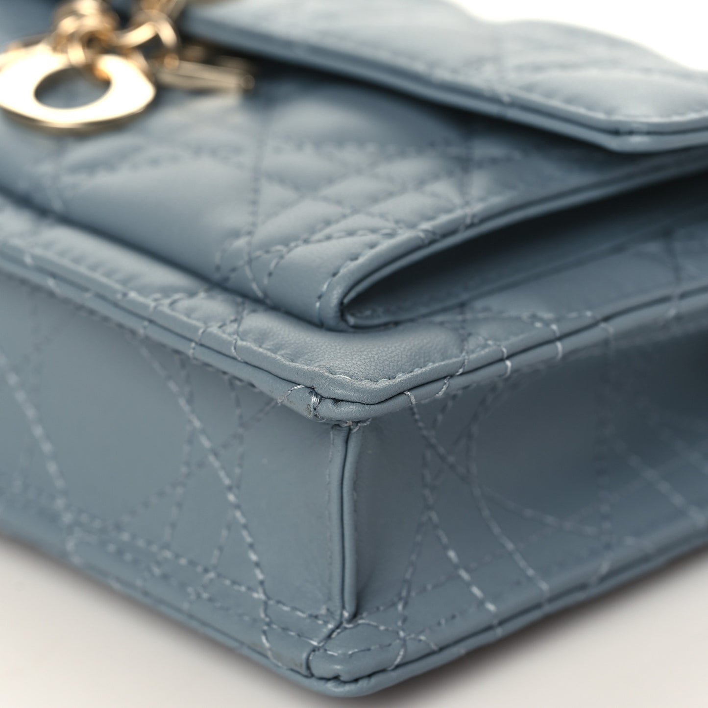 Lambskin Cannage Lady Dior Chain Pouch Cloud Blue