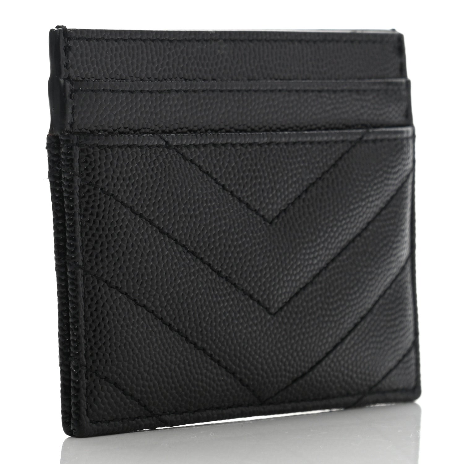 Saint Laurent Grain De Poudre Matelasse Chevron Monogram Credit Card Case Black 3 of 7