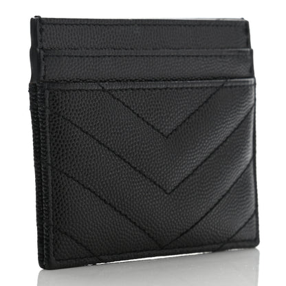 Saint Laurent Grain De Poudre Matelasse Chevron Monogram Credit Card Case Black 3 of 7