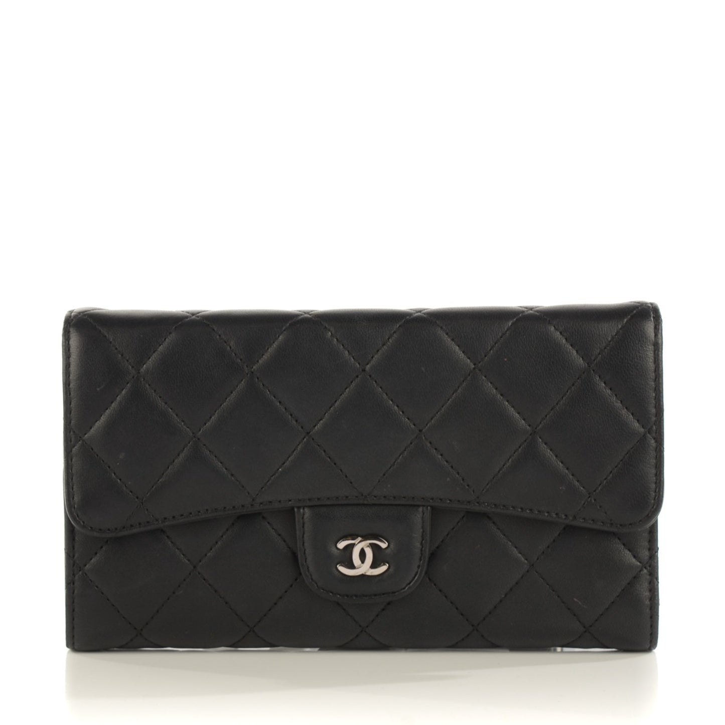 Lambskin Quilted Large Flap Wallet Black