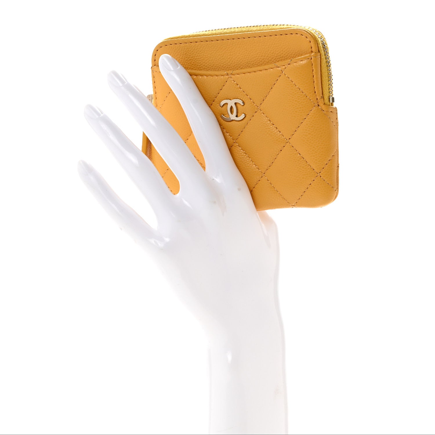 Chanel Caviar Quilted Zip Card Holder Wallet Yellow 2 of 11
