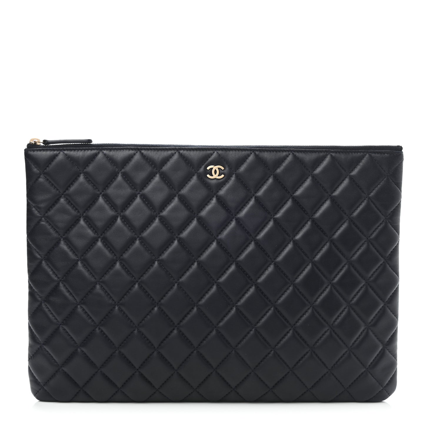 Lambskin Quilted Large Cosmetic Case Navy