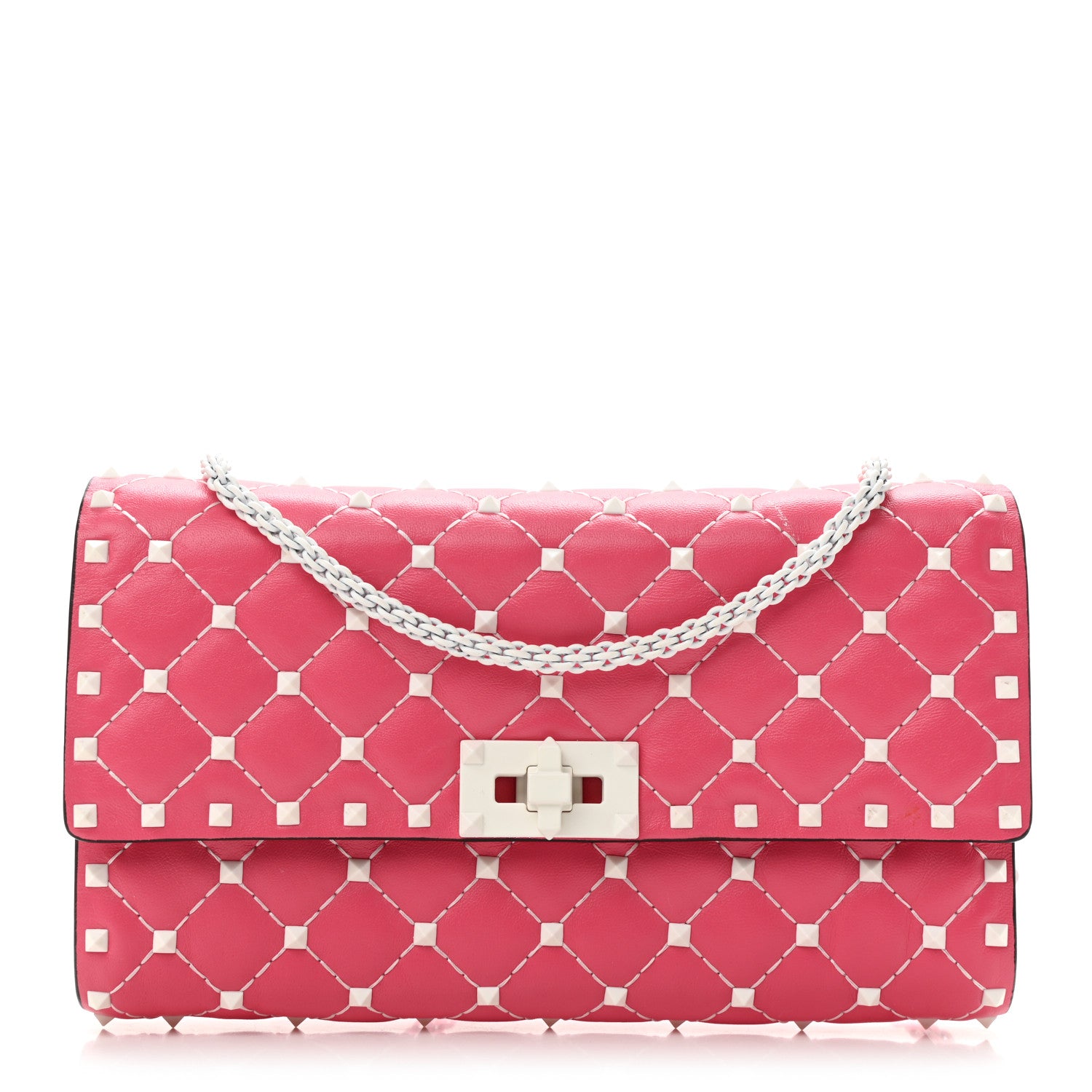 Valentino Garavani Lambskin Free Rockstud Spike Wallet On Chain Shadow Pink 1 of 9