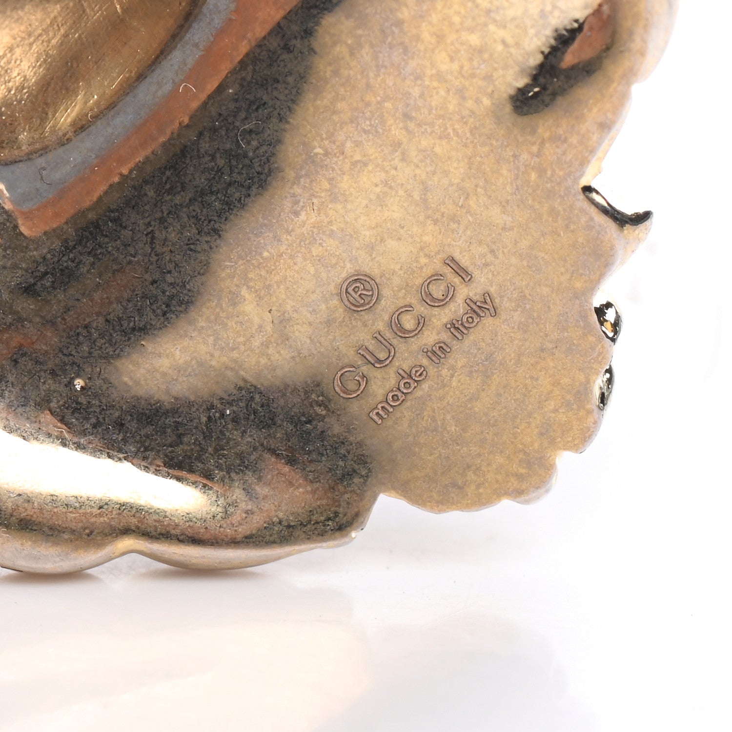 Gucci Metal Brass Swarovski Lion Head Necklace Gold Green 4 of 5