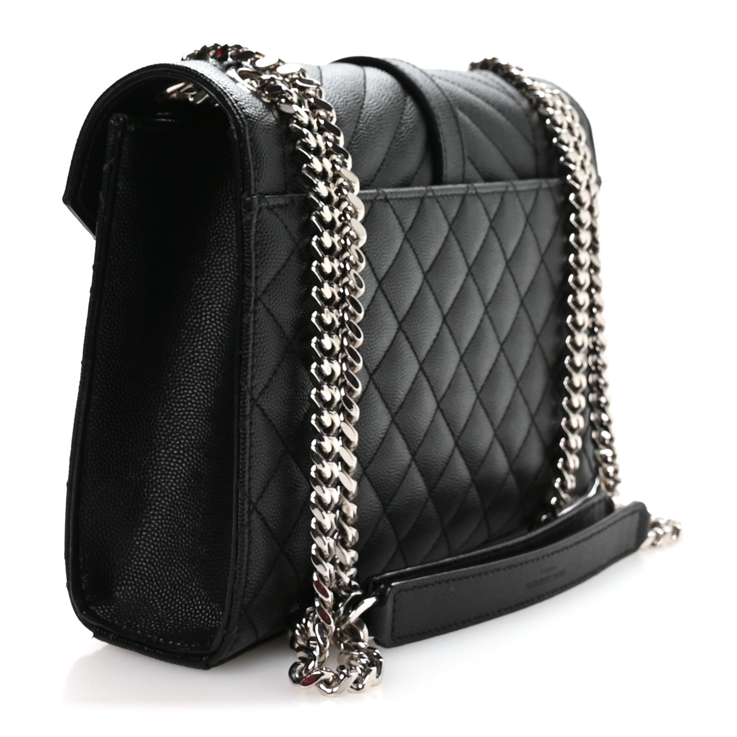 Saint Laurent Grain De Poudre Textured Mixed Matelasse Triquilt Medium Monogram Satchel Black 3 of 11