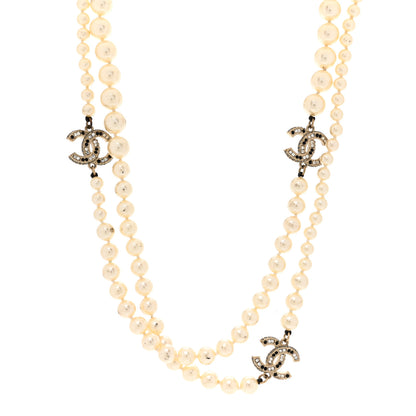 Chanel Graduated Pearl Crystal CC Long Necklace Black Gold 1 of 4