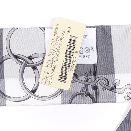 Hermes Silk Mors Et Gourmettes Vichy Twilly Anthracite Menthol White 4 of 4