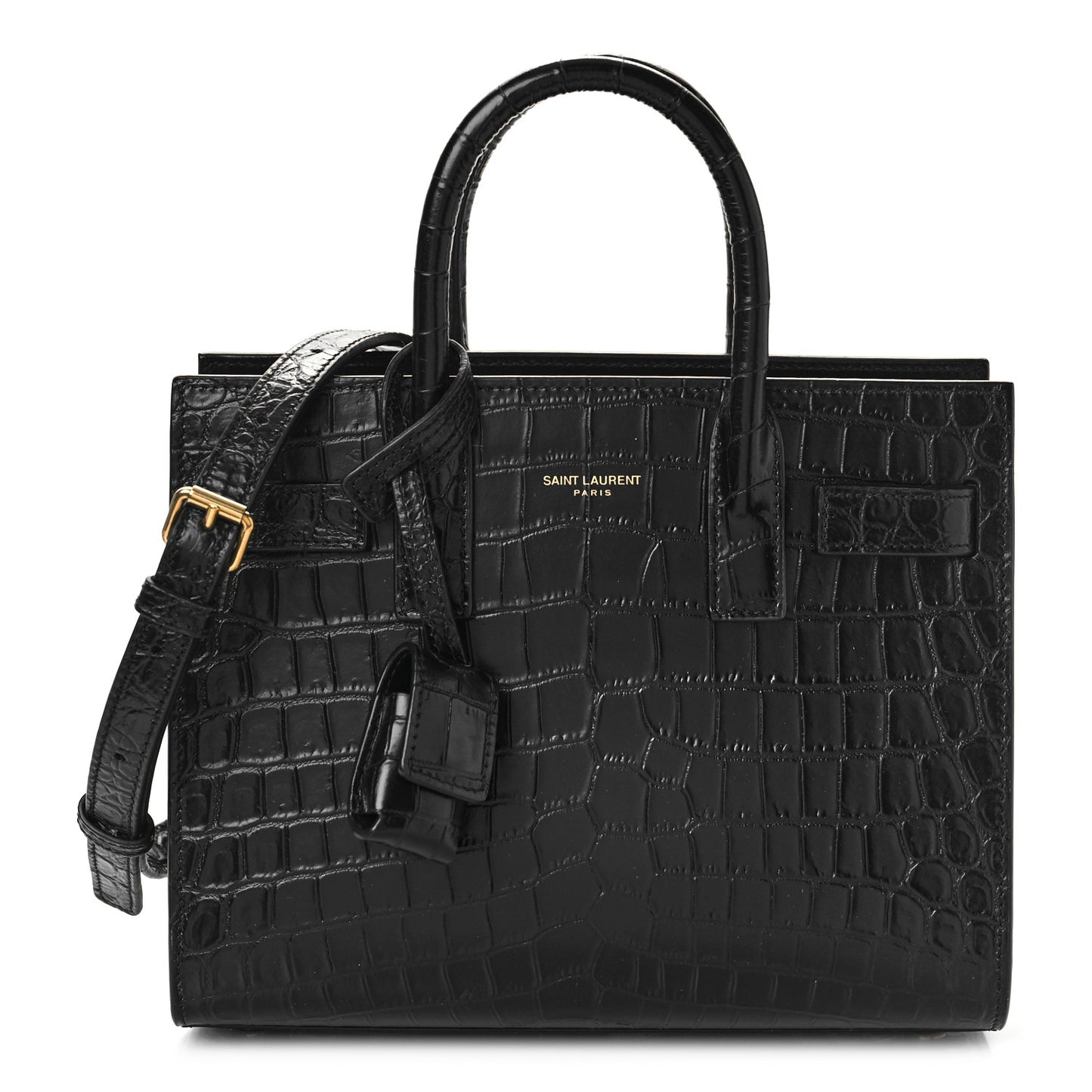 Calfskin Crocodile Embossed Nano Sac De Jour Black