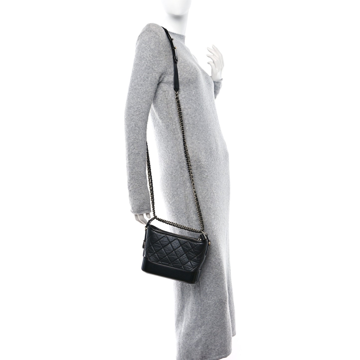 Aged Calfskin Quilted Small Gabrielle Hobo Black