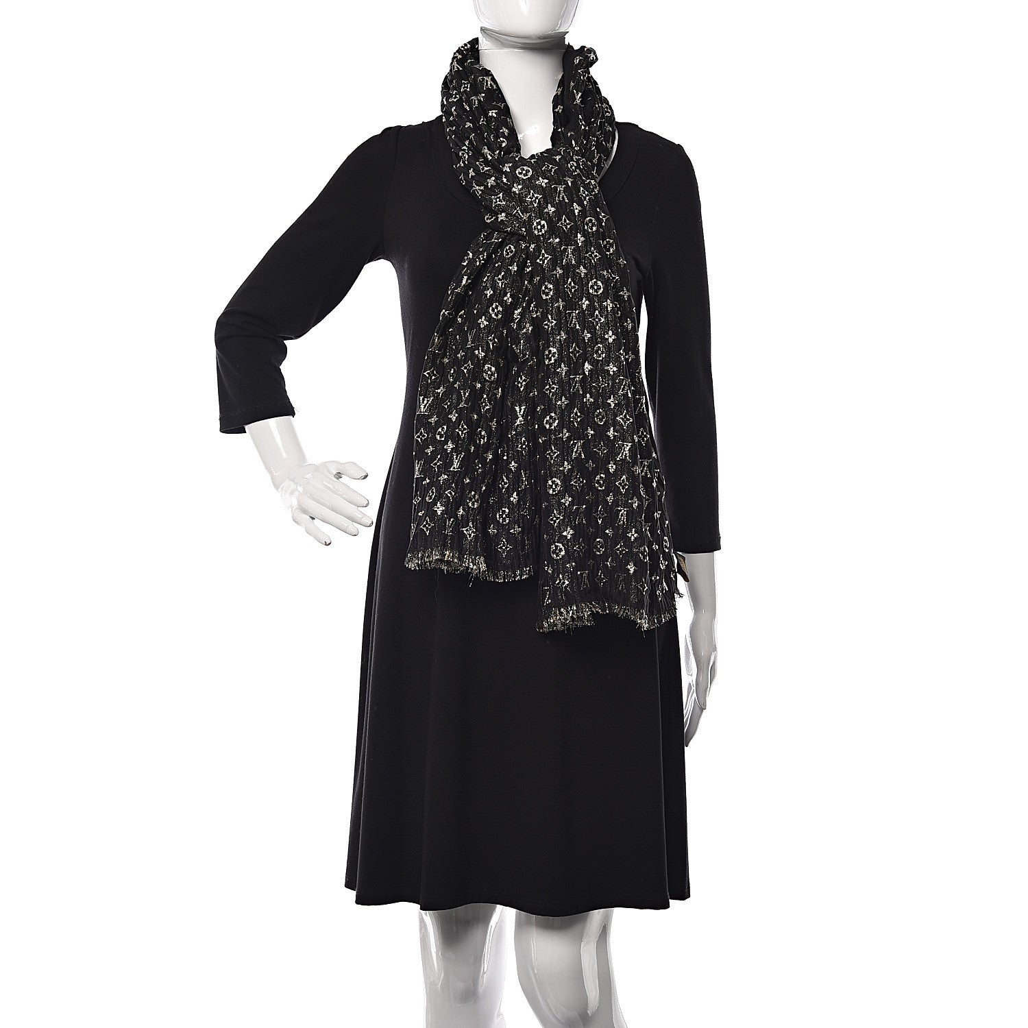 Louis Vuitton Silk Monogram So Glitter Stole Black 2 of 5