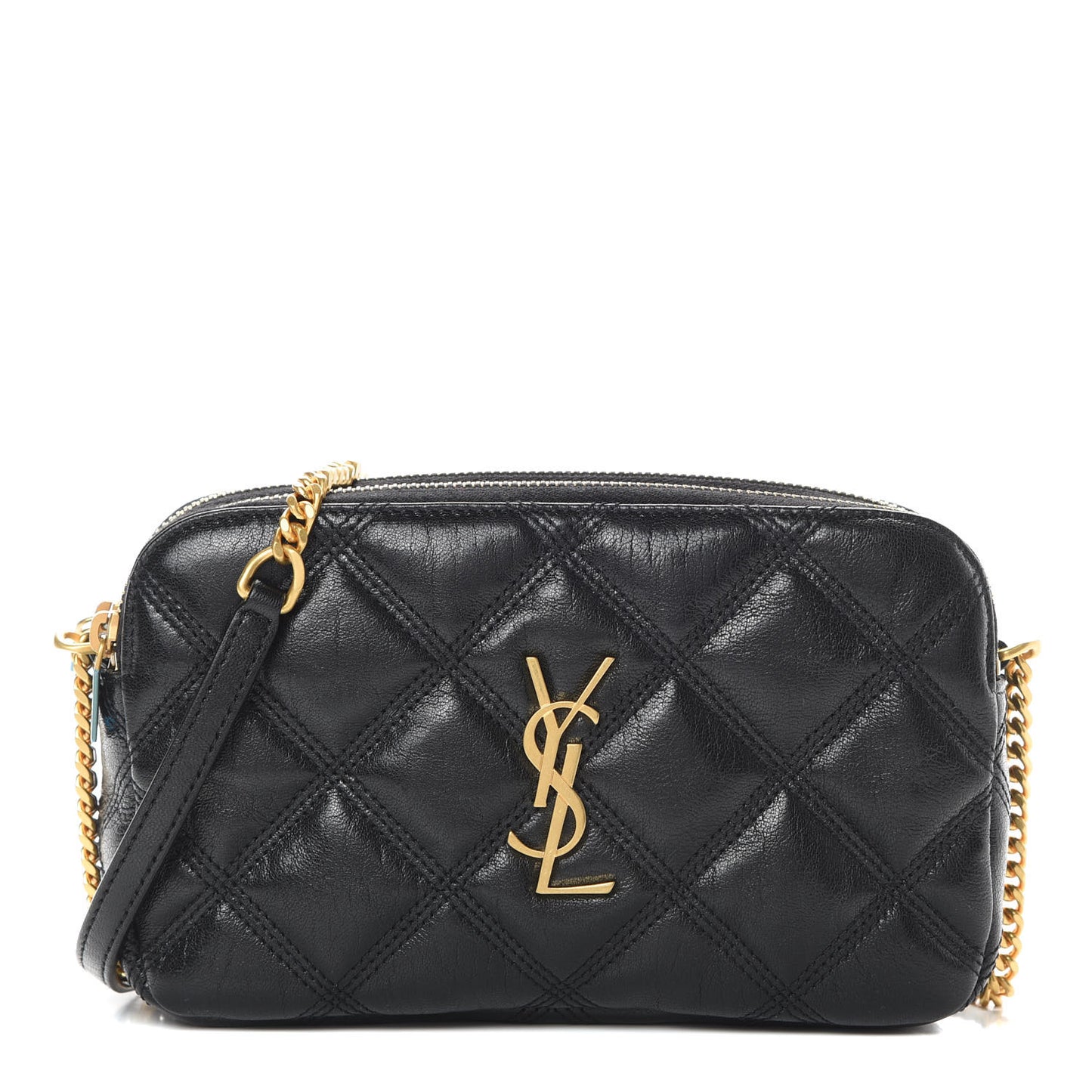 Grained Lambskin Quilted Mini Becky Double Zip Bag Black