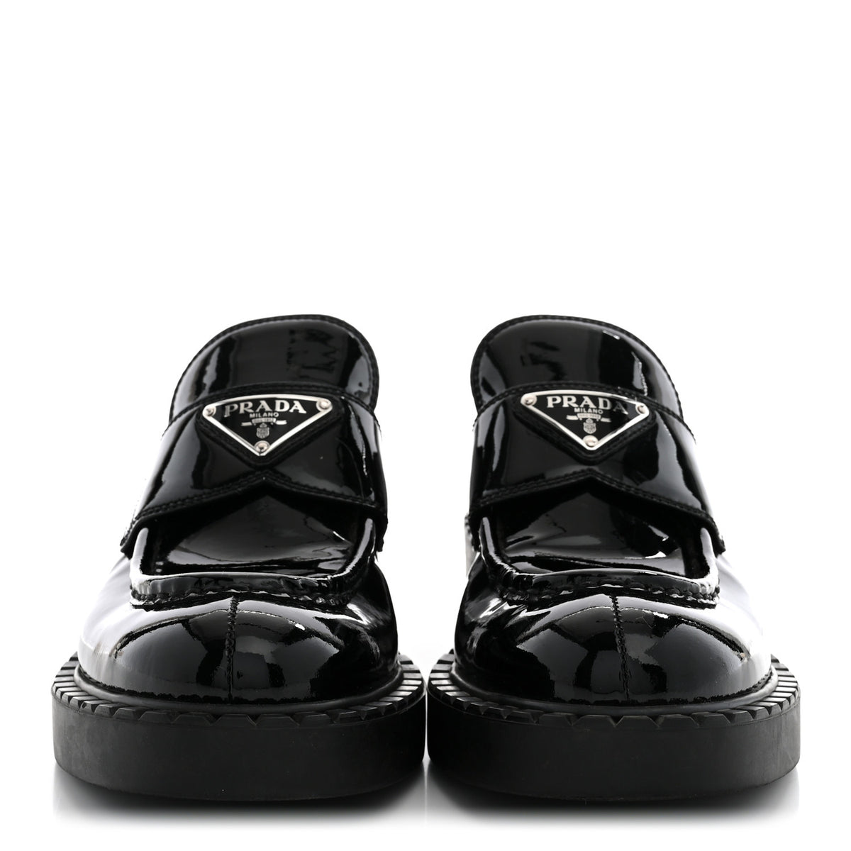 Prada Vernice Triangle 50mm Loafers 37 Black 3 of 12