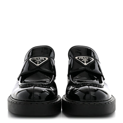 Prada Vernice Triangle 50mm Loafers 37 Black 3 of 12
