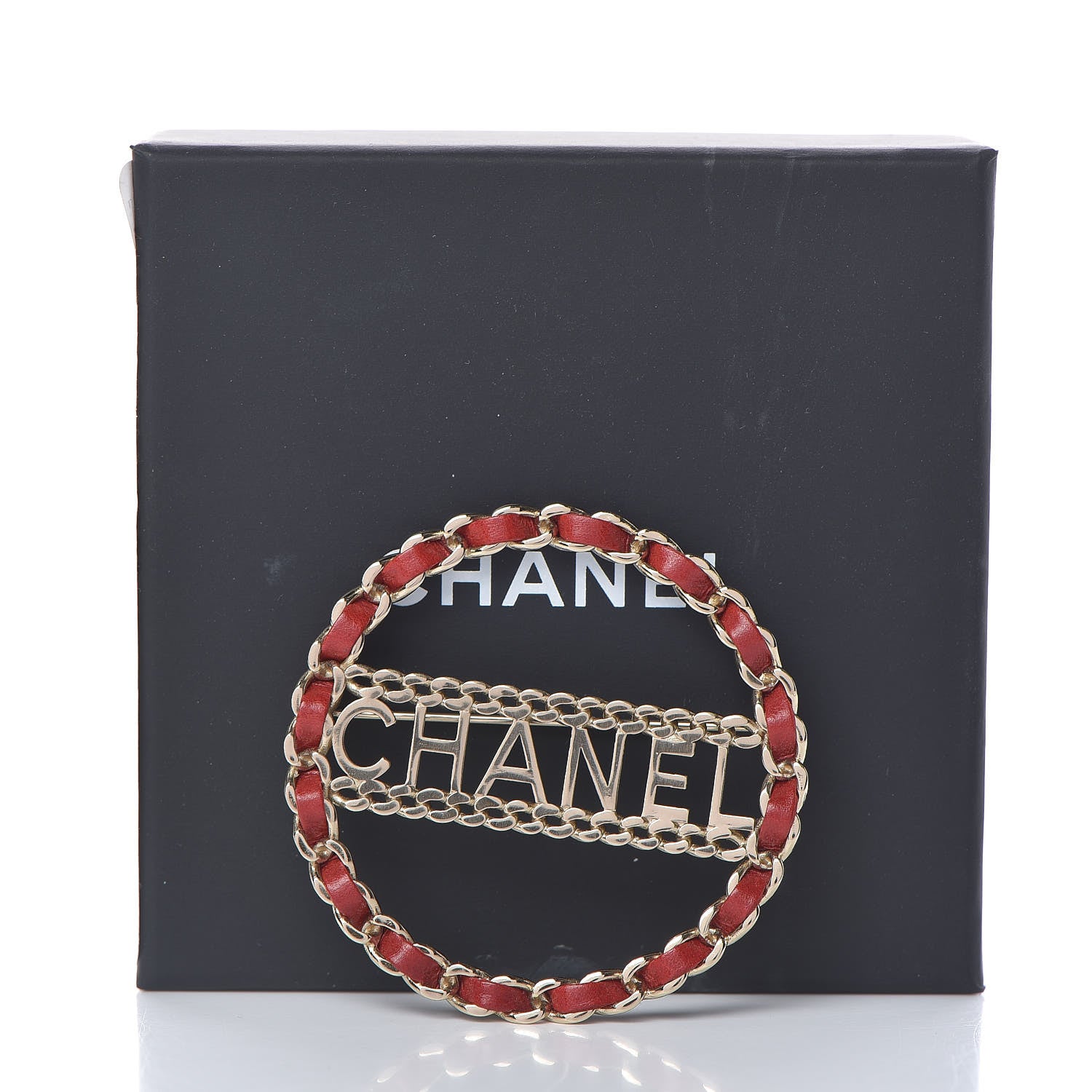 Chanel Lambskin Chain Logo Brooch Red Gold 5 of 5