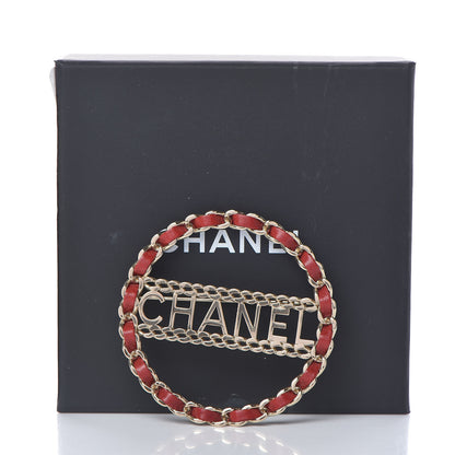 Chanel Lambskin Chain Logo Brooch Red Gold 5 of 5