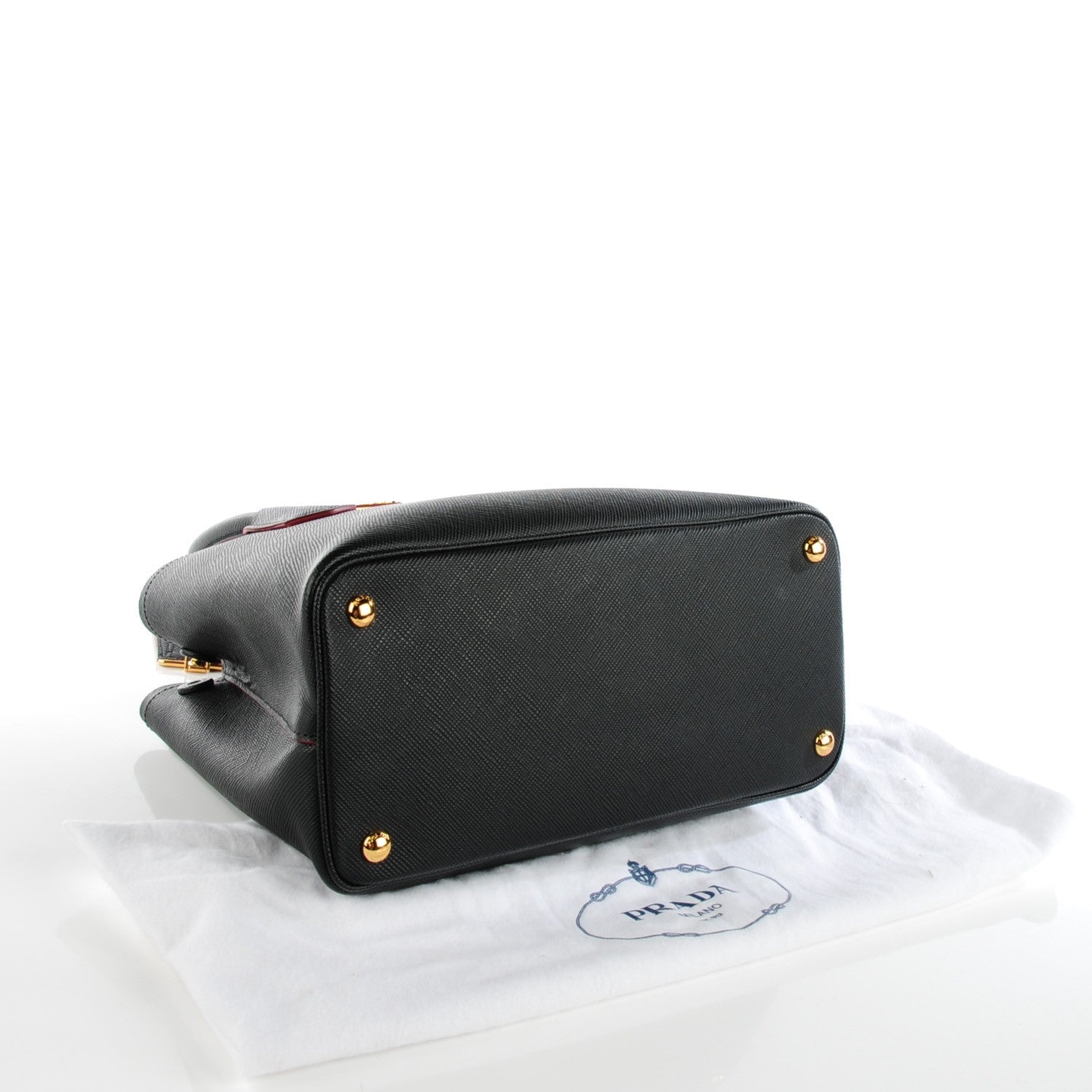 Prada Saffiano Cuir Small Double Bag Nero Black Ciliegia 4 of 9