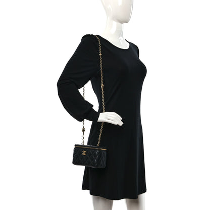 Chanel Lambskin Enamel Pearl Quilted Small Charm Me Vanity Case With Chain Black 2 of 12