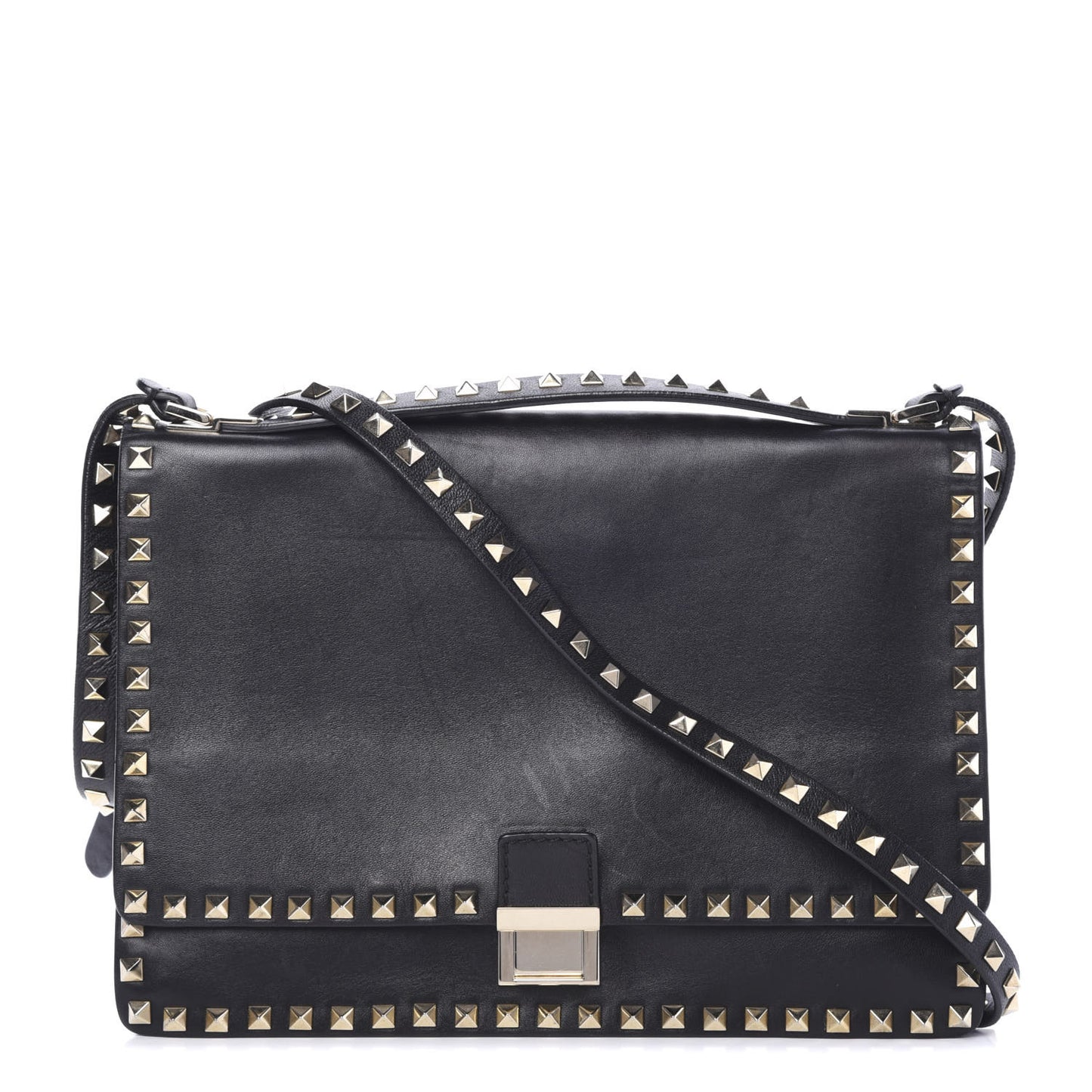 Calfskin Rockstud Top Handle Crossbody Black