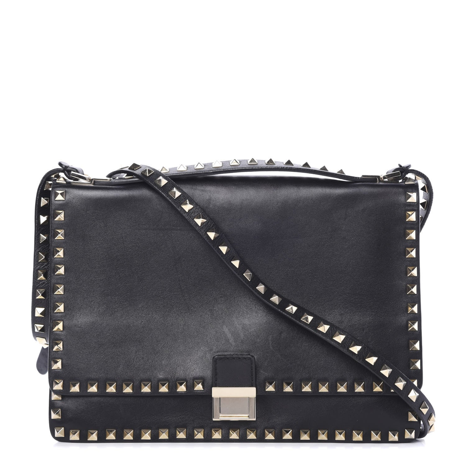 Valentino Garavani Calfskin Rockstud Top Handle Crossbody Black 1 of 18
