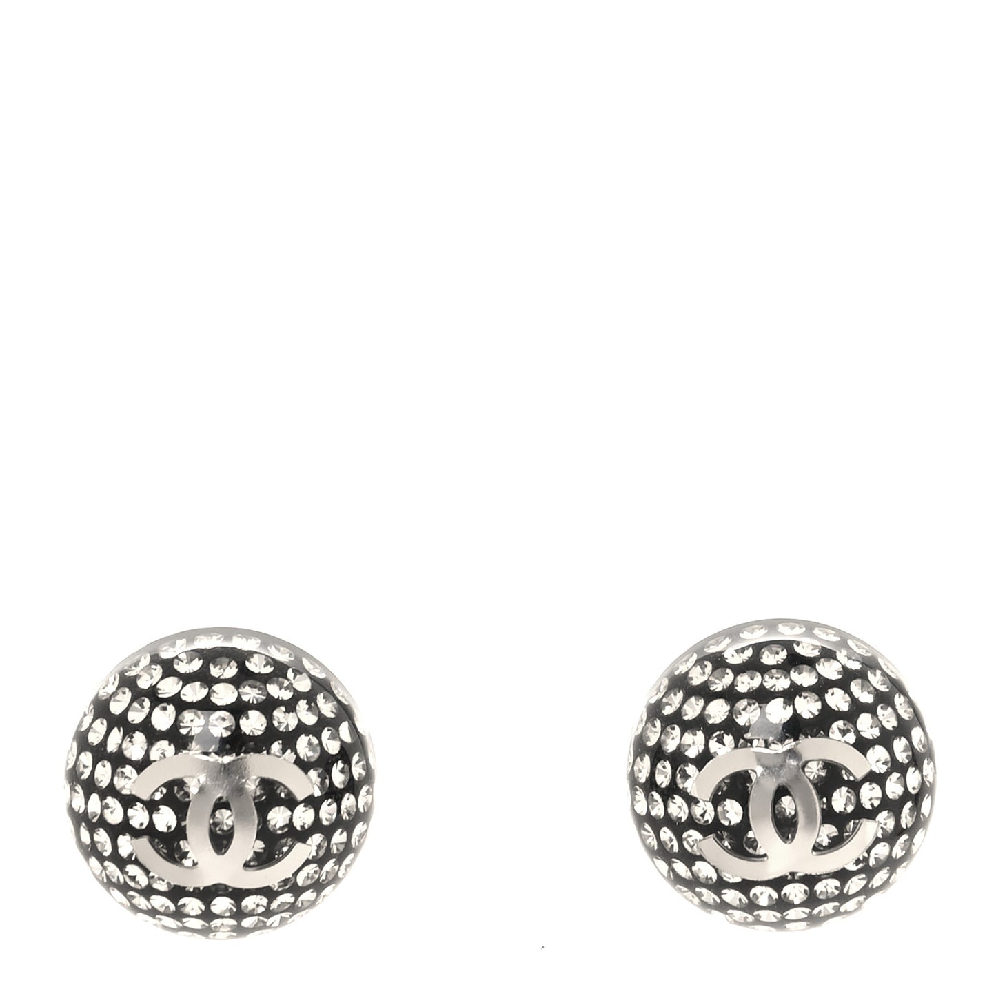 Resin Crystal CC Earrings Black Silver