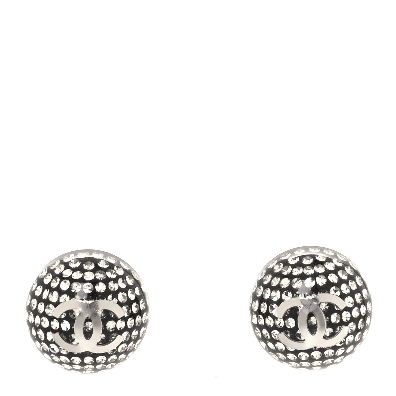Chanel Resin Crystal CC Earrings Black Silver 1 of 5