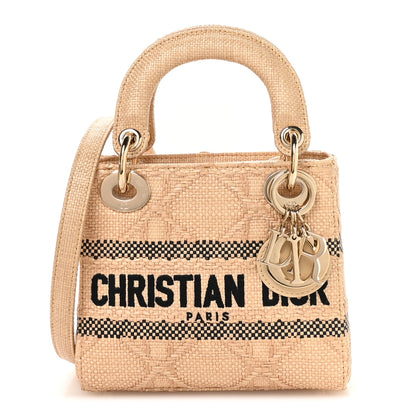 Christian Dior Raffia Woven Cannage Embroidered Mini Lady D-Lite Natural Black 1 of 10