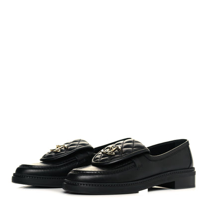 Chanel Lambskin Quilted CC Turnlock Loafers 36.5 Black 3 of 8