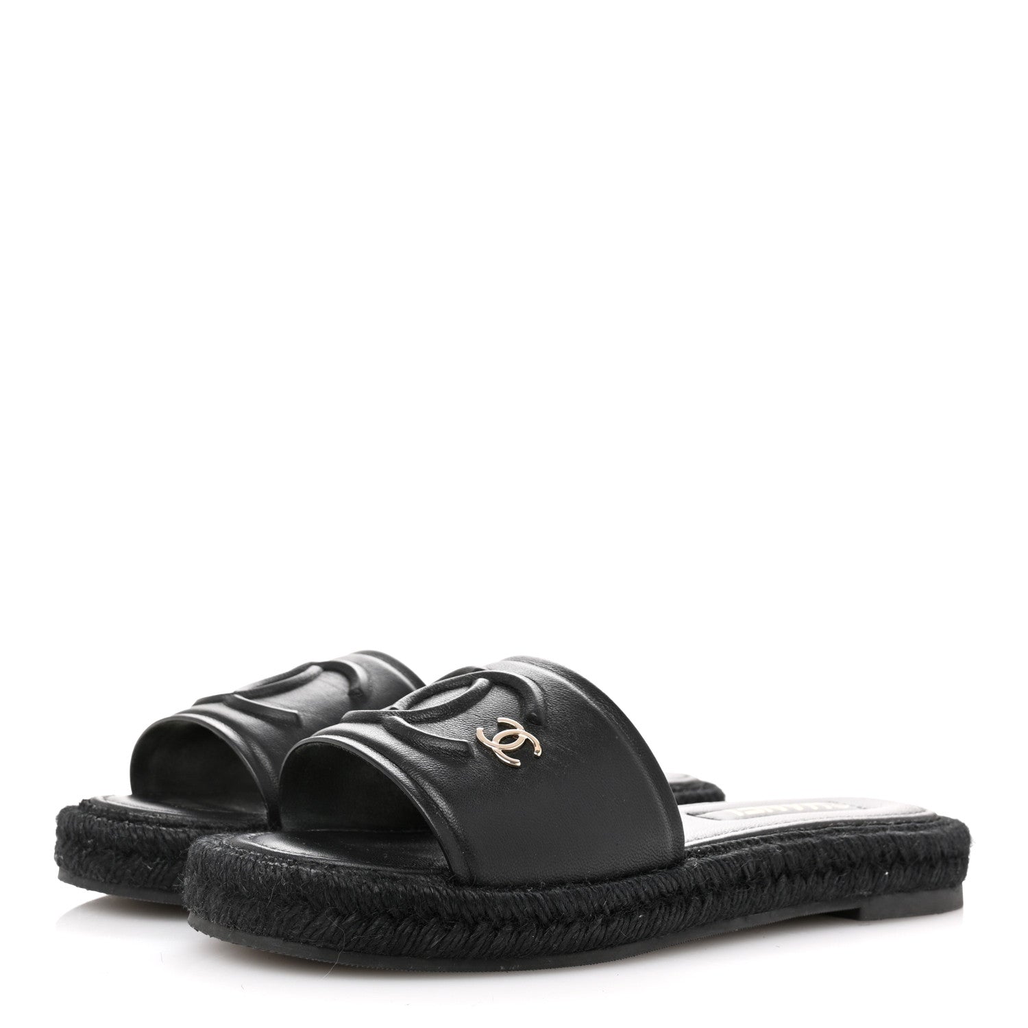 Chanel Lambskin Espadrille Mule Sandals 38 Black 4 of 10