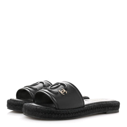 Chanel Lambskin Espadrille Mule Sandals 38 Black 4 of 10