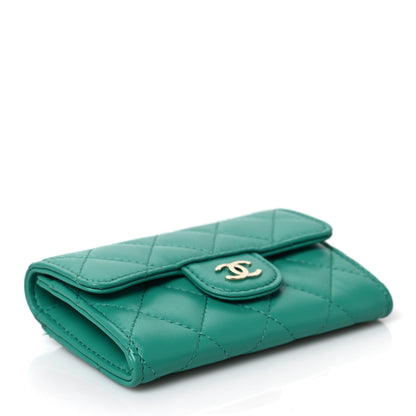 Chanel Lambskin Quilted Flap Card Holder Wallet Green 4 of 9
