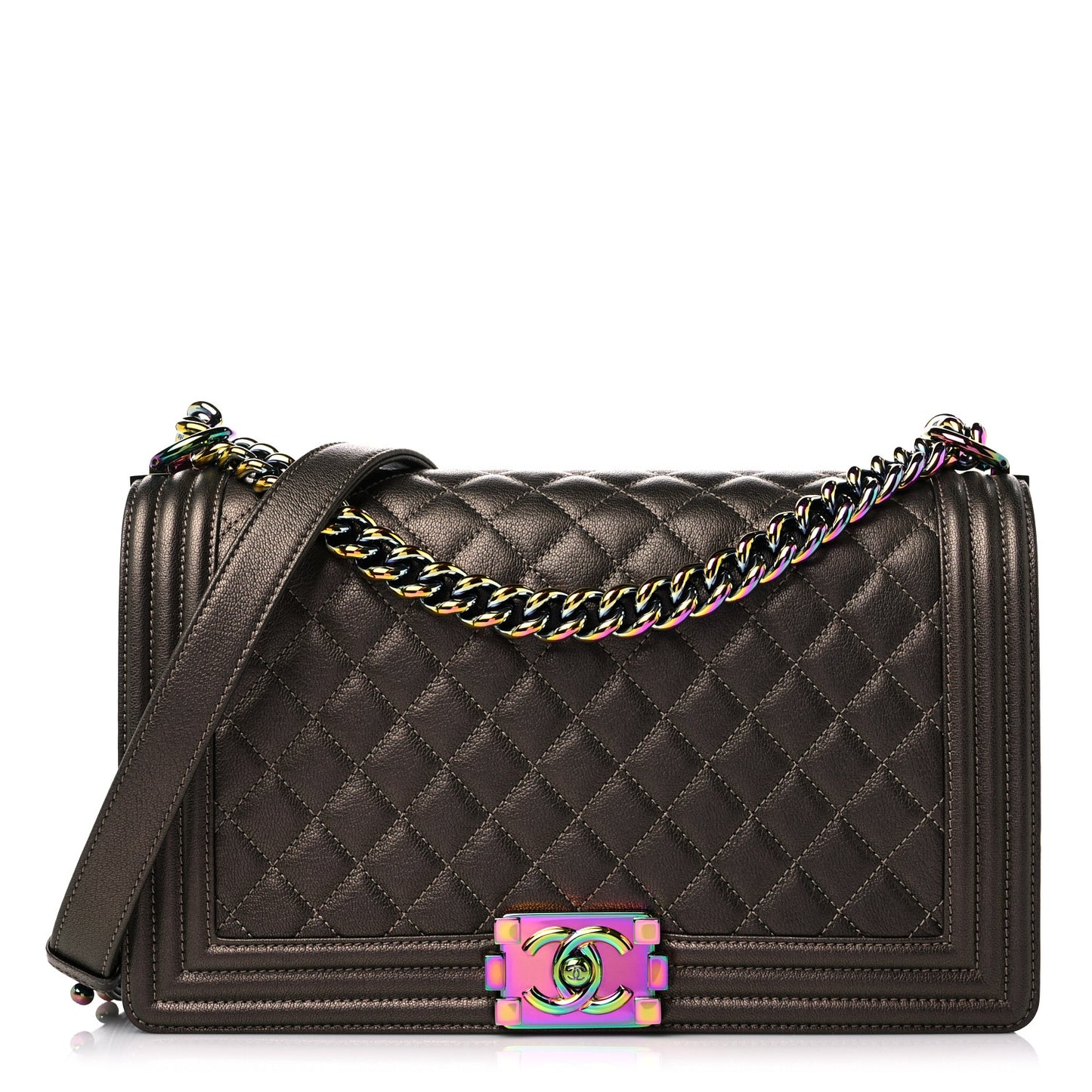Iridescent Goatskin Quilted New Medium Boy Flap Dark Gold