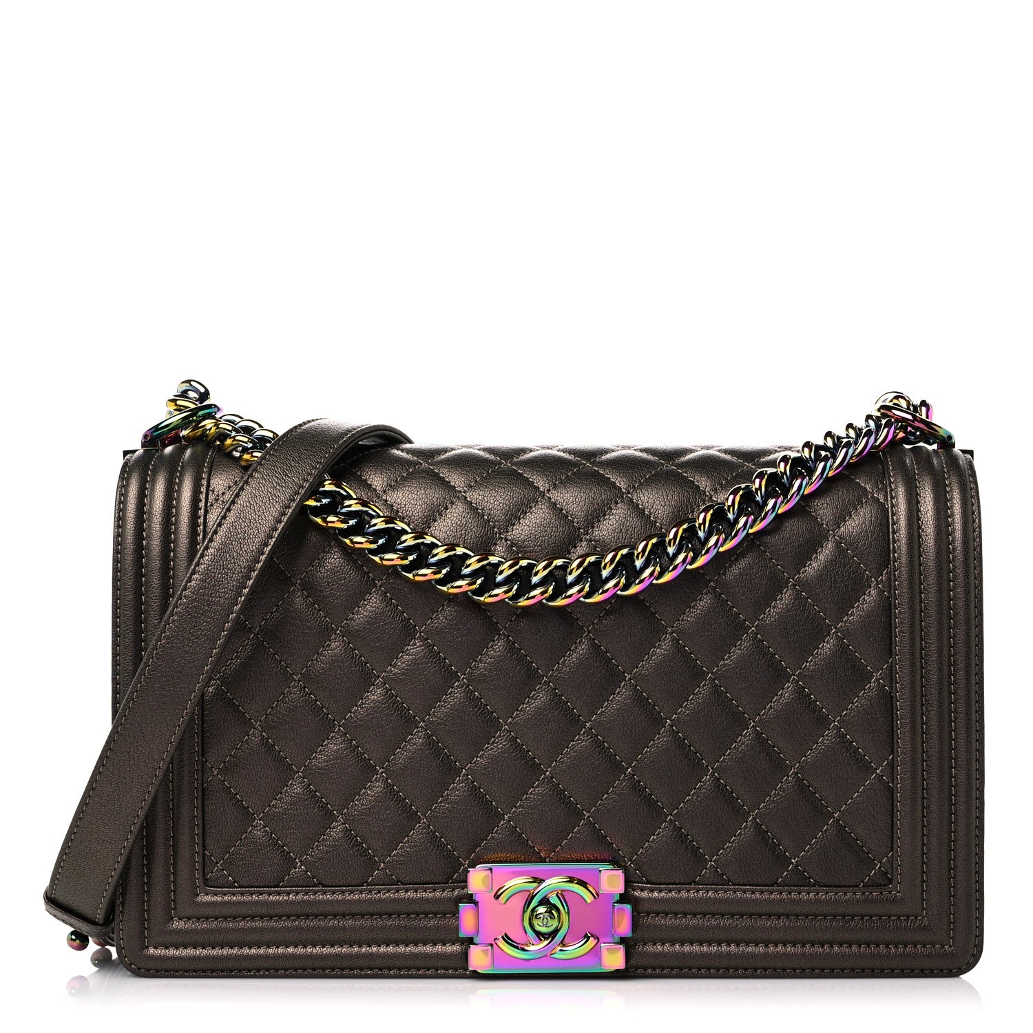 Chanel Iridescent Goatskin Quilted New Medium Boy Flap Dark Gold 1 of 10