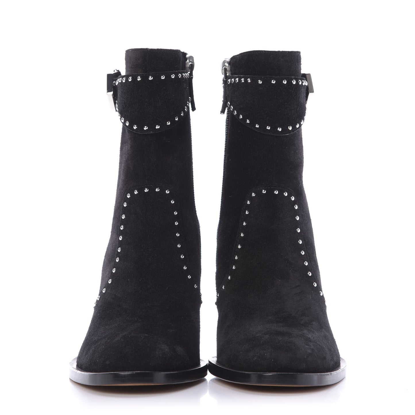 Suede Calfskin Elegant Studded Ankle Boots 37 Black