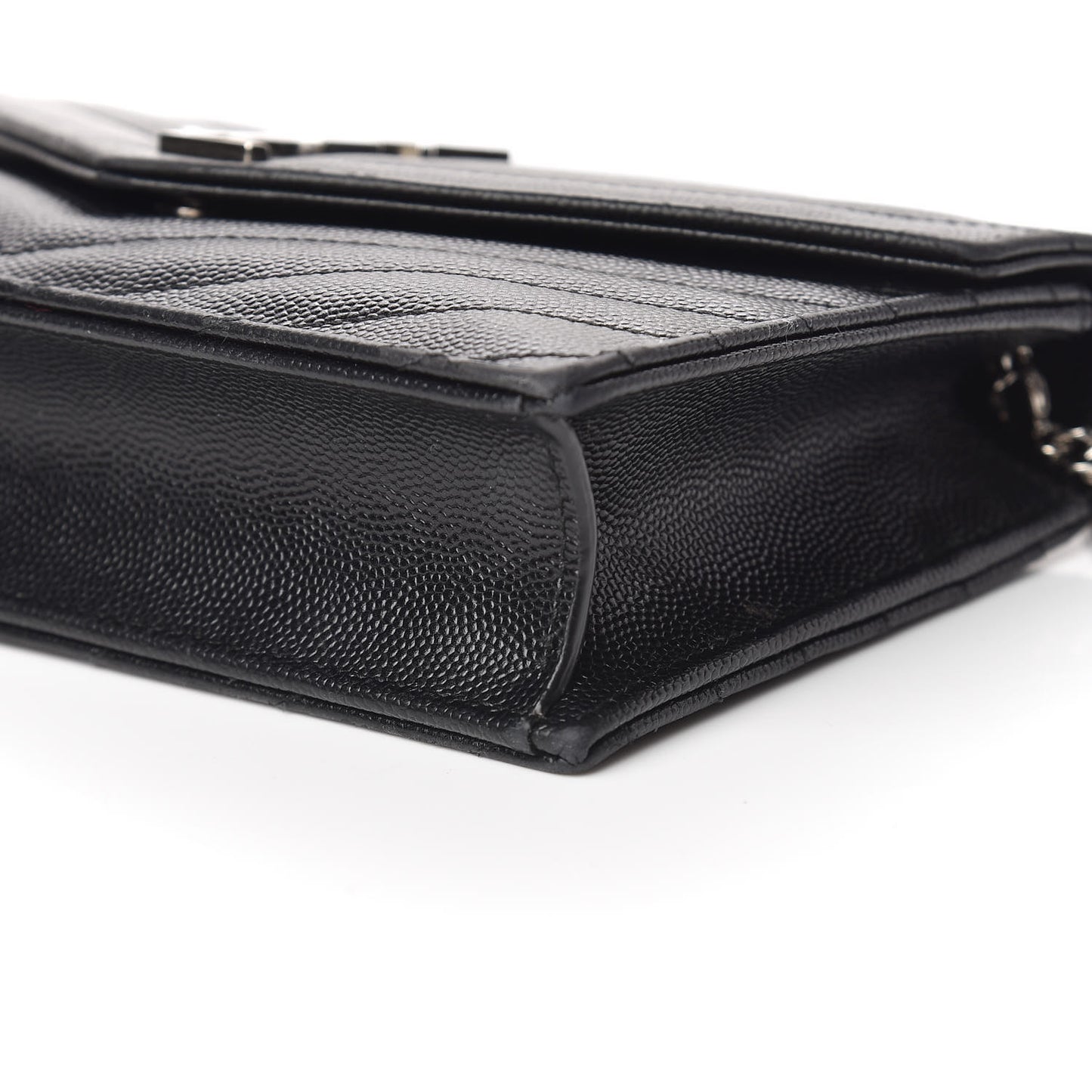 Grain De Poudre Matelasse Chevron Monogram Envelope Chain Wallet Black