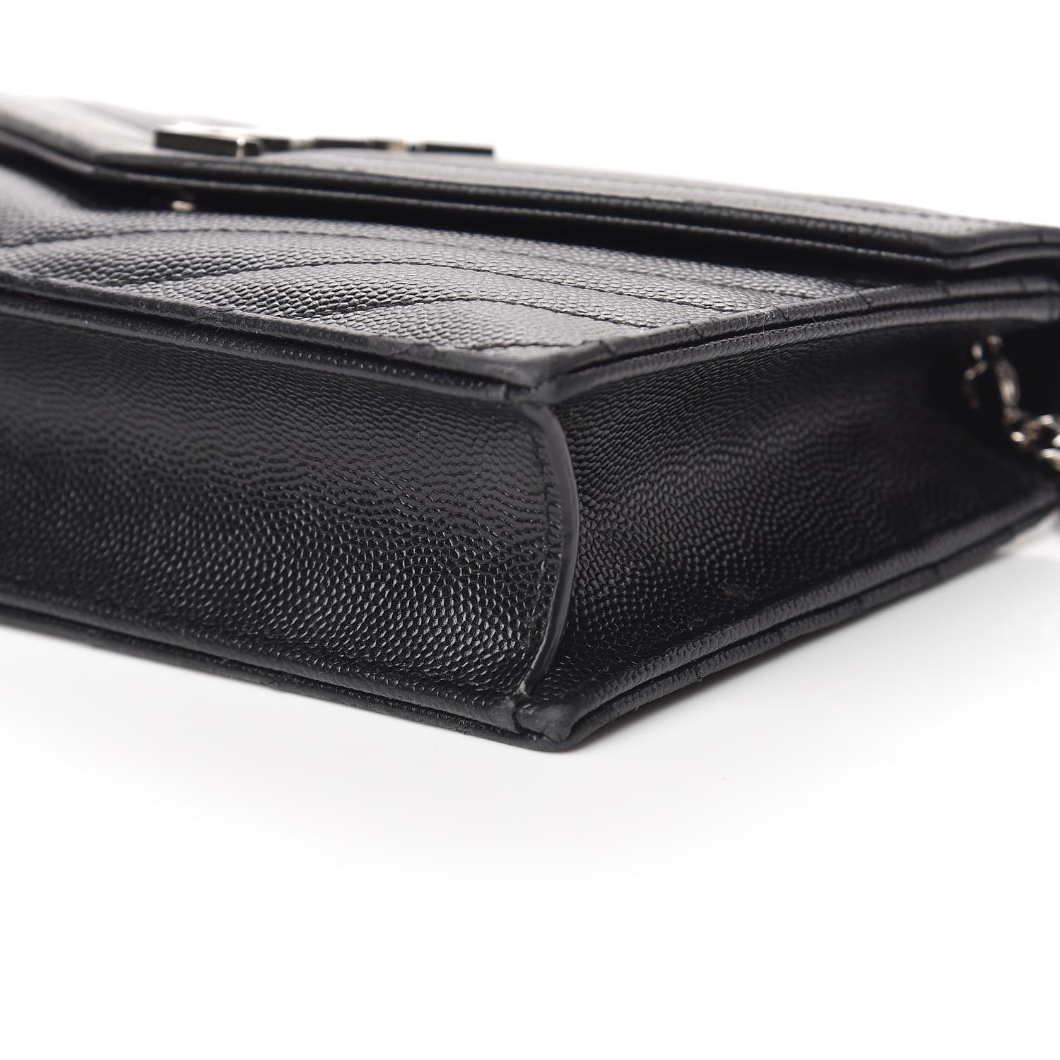 Saint Laurent Grain De Poudre Matelasse Chevron Monogram Envelope Chain Wallet Black 6 of 9