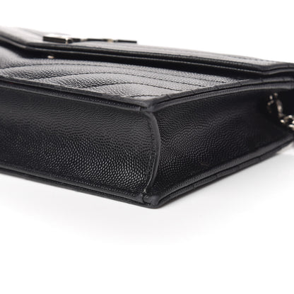 Saint Laurent Grain De Poudre Matelasse Chevron Monogram Envelope Chain Wallet Black 6 of 9