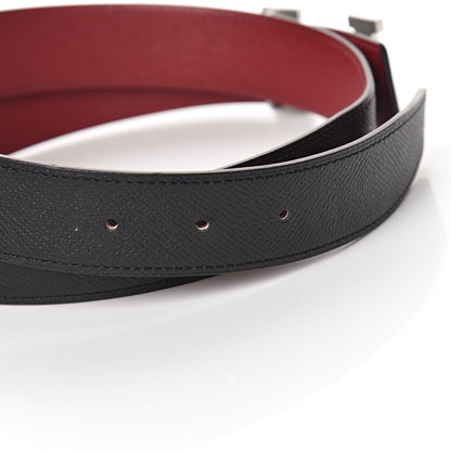 Hermes Epsom 32mm Guilloche H Belt 90 Black Rouge Grenat 6 of 7